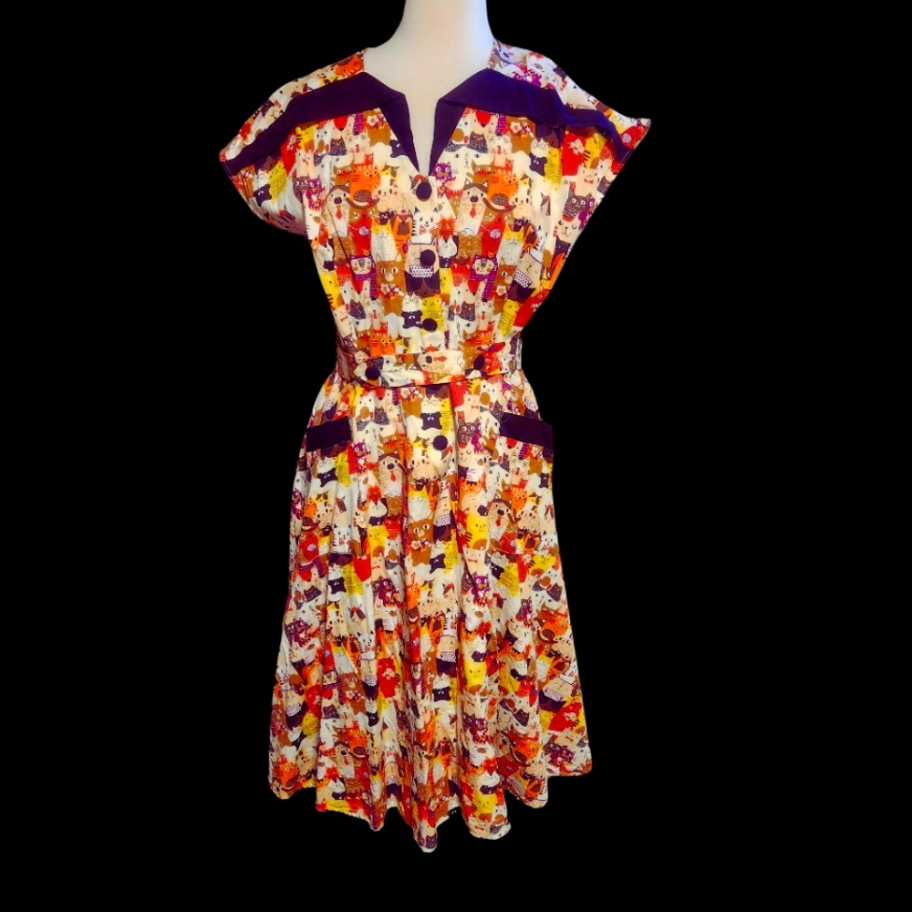 Unique Vintage Cat print dress